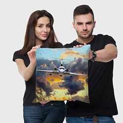 Подушка квадратная Ту-154 Суровый закат, цвет: 3D-принт — фото 2