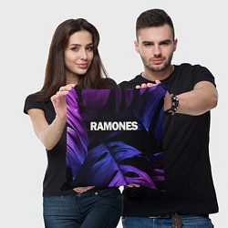 Подушка квадратная Ramones neon monstera, цвет: 3D-принт — фото 2
