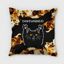 Подушка квадратная Disturbed рок кот и огонь