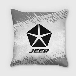 Подушка квадратная Jeep speed на светлом фоне со следами шин, цвет: 3D-принт