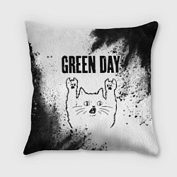 Подушка квадратная Green Day рок кот на светлом фоне, цвет: 3D-принт