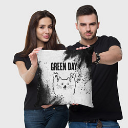 Подушка квадратная Green Day рок кот на светлом фоне, цвет: 3D-принт — фото 2