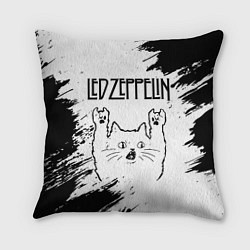 Подушка квадратная Led Zeppelin рок кот на светлом фоне, цвет: 3D-принт