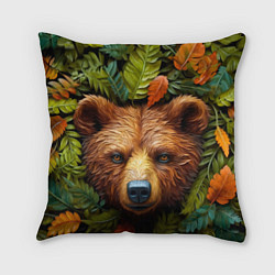 Подушка квадратная Медведь в листьях, цвет: 3D-принт