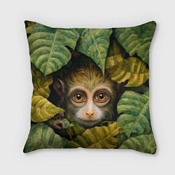 Подушка квадратная Маленькая обезьянка в листьях, цвет: 3D-принт