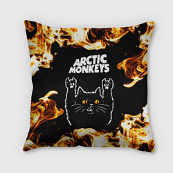 Подушка квадратная Arctic Monkeys рок кот и огонь, цвет: 3D-принт