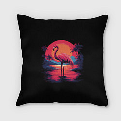 Подушка квадратная Розовый фламинго среди пальм, цвет: 3D-принт
