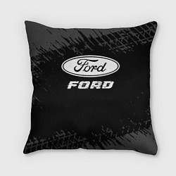 Подушка квадратная Ford speed на темном фоне со следами шин, цвет: 3D-принт