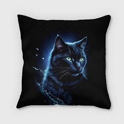 Подушка квадратная Черный кот - брызги воды, цвет: 3D-принт