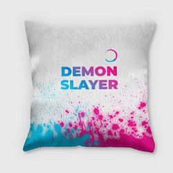 Подушка квадратная Demon Slayer neon gradient style: символ сверху, цвет: 3D-принт