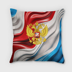 Подушка квадратная Герб России на фоне флага