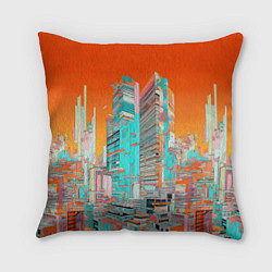 Подушка квадратная Токио оранжевый пейзаж, цвет: 3D-принт