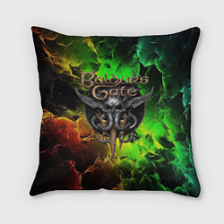 Подушка квадратная Baldurs Gate 3 logo dark red green fire