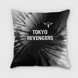 Подушка квадратная Tokyo Revengers glitch на темном фоне: символ свер