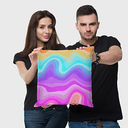 Подушка квадратная Неоновая разноцветная волна, цвет: 3D-принт — фото 2