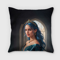 Подушка квадратная Девушка принцесса с синими волосами, цвет: 3D-принт