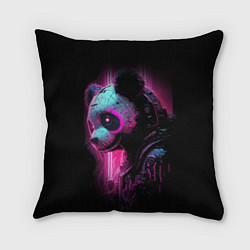 Подушка квадратная Панда киберпанк в фиолетовом свете
