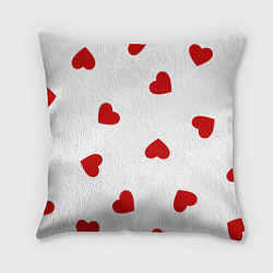 Подушка квадратная Красные сердечки на белом, цвет: 3D-принт