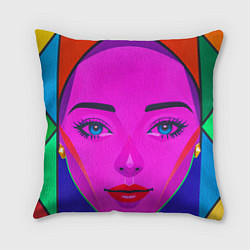 Подушка квадратная Девушка с голубыми глазами и фиолетовым лицом, цвет: 3D-принт