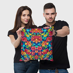 Подушка квадратная Зеркальный цветочный паттерн - мода, цвет: 3D-принт — фото 2