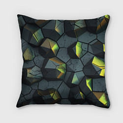 Подушка квадратная Черная текстура с зелеными камнями