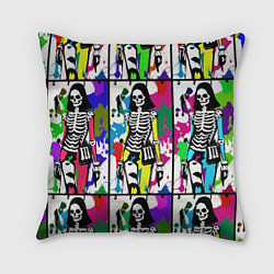 Подушка квадратная Разноцветные скелеты девушки - поп-арт - мода