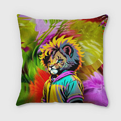 Подушка квадратная Funny lion cub - pop art, цвет: 3D-принт