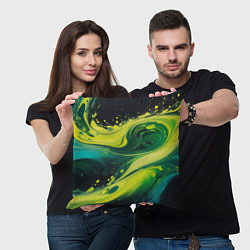 Подушка квадратная Жидкая текущая зеленая краска, цвет: 3D-принт — фото 2