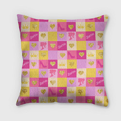 Подушка квадратная Барби: желтые и розовые квадраты паттерн, цвет: 3D-принт