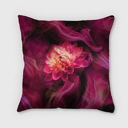 Подушка квадратная Розовый цветок в огне - нейросеть