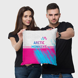 Подушка квадратная Arctic Monkeys neon gradient style: символ сверху, цвет: 3D-принт — фото 2