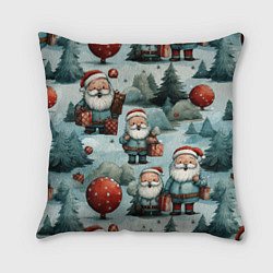Подушка квадратная Рождественский узор с Санта Клаусами, цвет: 3D-принт