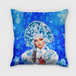Подушка квадратная Красивая русская снегурочка, цвет: 3D-принт