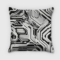 Подушка квадратная Киберпанк белые полосы на чёрном фоне, цвет: 3D-принт