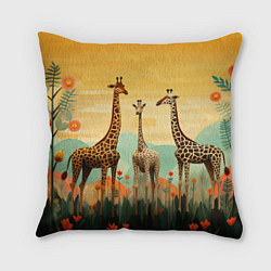 Подушка квадратная Три жирафа в стиле фолк-арт