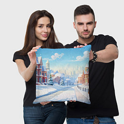Подушка квадратная Зимнее предновогоднее настроение, цвет: 3D-принт — фото 2