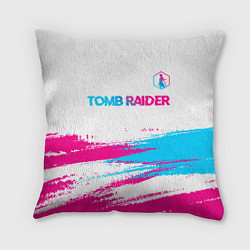 Подушка квадратная Tomb Raider neon gradient style посередине