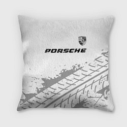 Подушка квадратная Porsche speed на светлом фоне со следами шин посер, цвет: 3D-принт