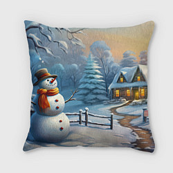 Подушка квадратная Новый год и снеговик, цвет: 3D-принт