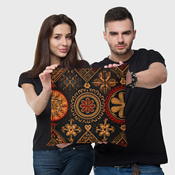 Подушка квадратная Орнамент в славянском стиле на тёмном фоне, цвет: 3D-принт — фото 2