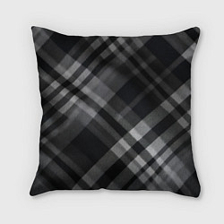 Подушка квадратная Черно-белая диагональная клетка в шотландском стил, цвет: 3D-принт