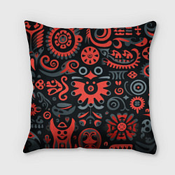 Подушка квадратная Красно-черный узор в славянском стиле, цвет: 3D-принт
