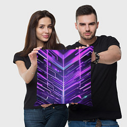Подушка квадратная Фиолетовые неон полосы киберпанк, цвет: 3D-принт — фото 2