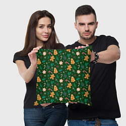 Подушка квадратная New year pattern with green background, цвет: 3D-принт — фото 2