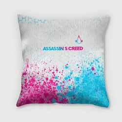 Подушка квадратная Assassins Creed neon gradient style посередине