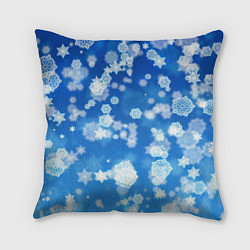 Подушка квадратная Декоративные снежинки на синем