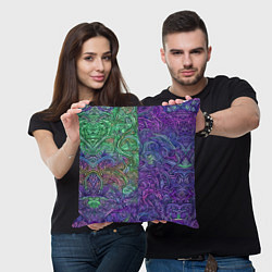 Подушка квадратная Вьющийся узор фиолетовый и зелёный, цвет: 3D-принт — фото 2