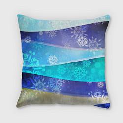 Подушка квадратная Абстрактный синий волнистый фон со снежинками