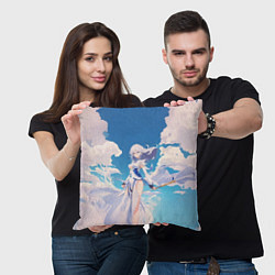 Подушка квадратная Девушка на фоне неба, цвет: 3D-принт — фото 2