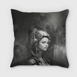 Подушка квадратная Черно-белая иллюстрация девушки в шлеме